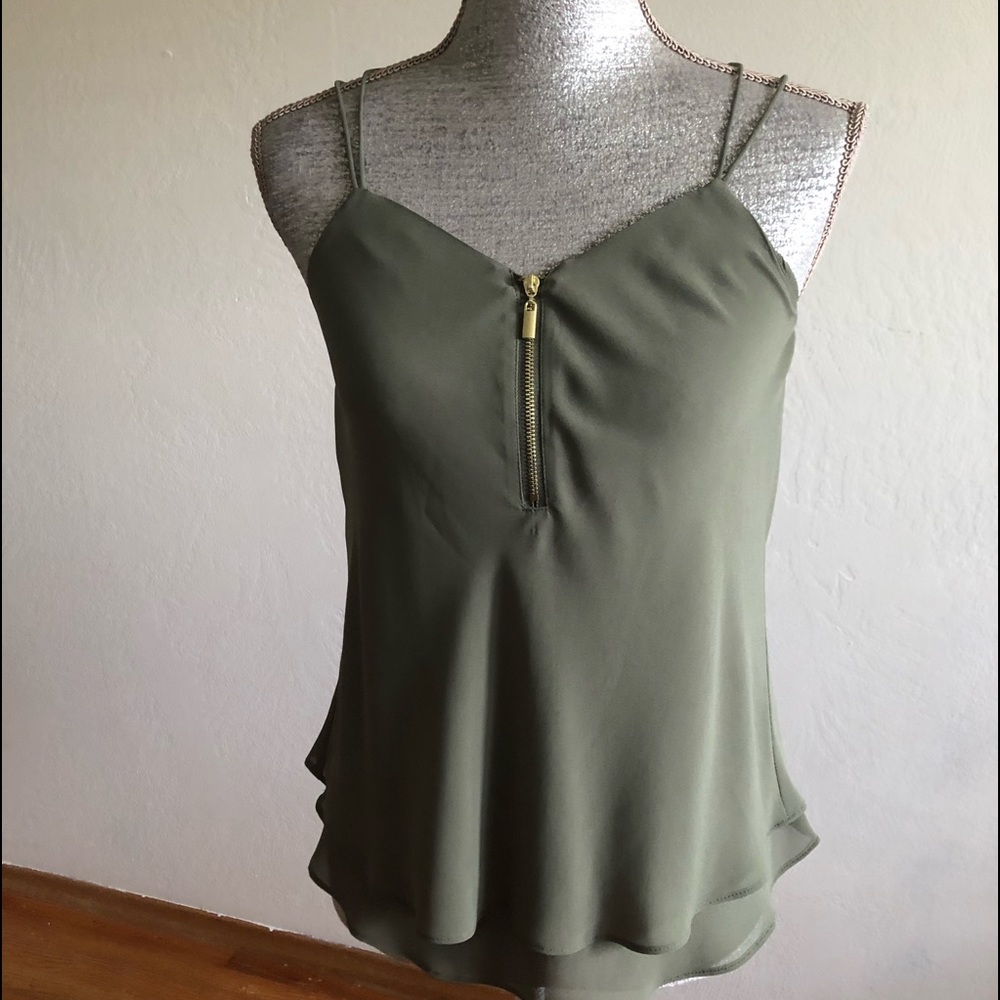 New Look Olive Green V-Neck Zippered Tank Top